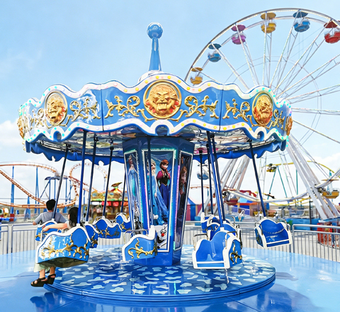 frozen themed flying chair ride for six flags carousel