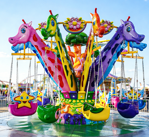 giraffe themed flying chair ride for royal carousel