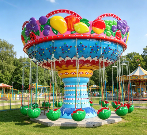 fruit themed flying chair ride for upside down pirate ship