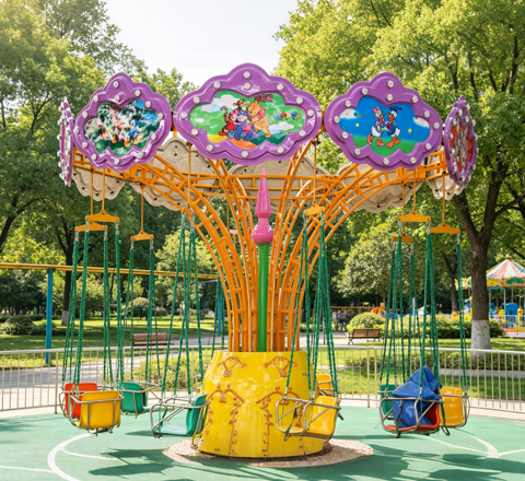 mickey themed flying chair ride for rocking pirate ship ride