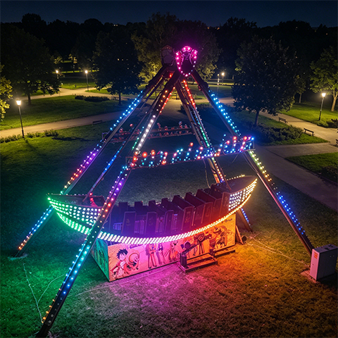 24-Seat Steel Pirate Ship Ride Delivered with Night Lighting Effect for Amusement Park